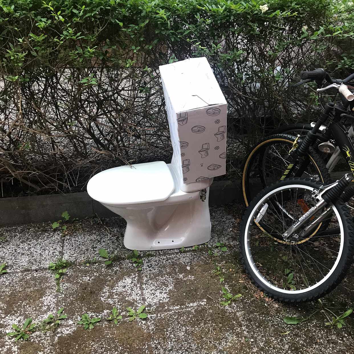 image of 3 cyklar och en toalett - Tullinge