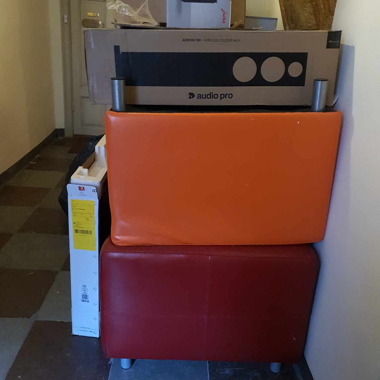 image of Cardboard boxes, 2 sofa - Stockholm
