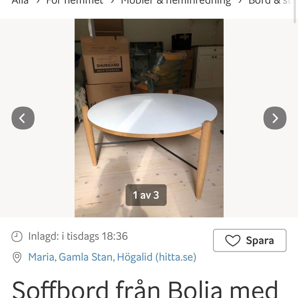 image of Soffbord hämtas/lämnas - 