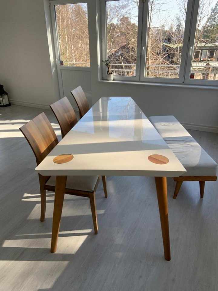 image of Table + bench + 3 chairs - 