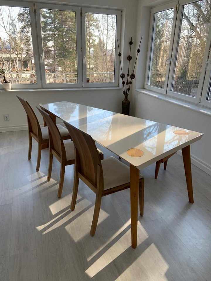 image of Table + bench + 3 chairs - 