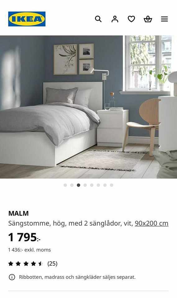 image of malm säng med 2 lådor 90x - 