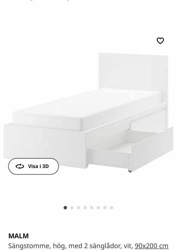 image of malm säng med 2 lådor 90x - 