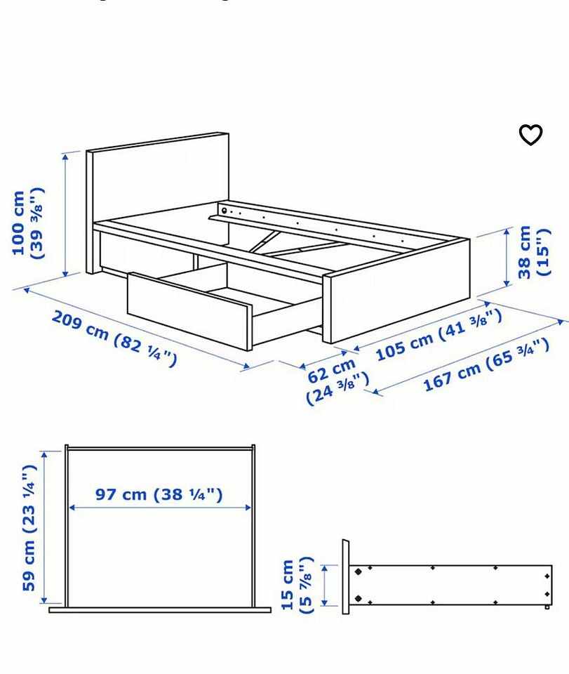 image of malm säng med 2 lådor 90x - 