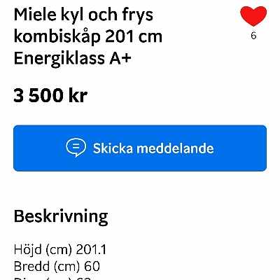 image of Kombiskåp kyl/frys hämta - 