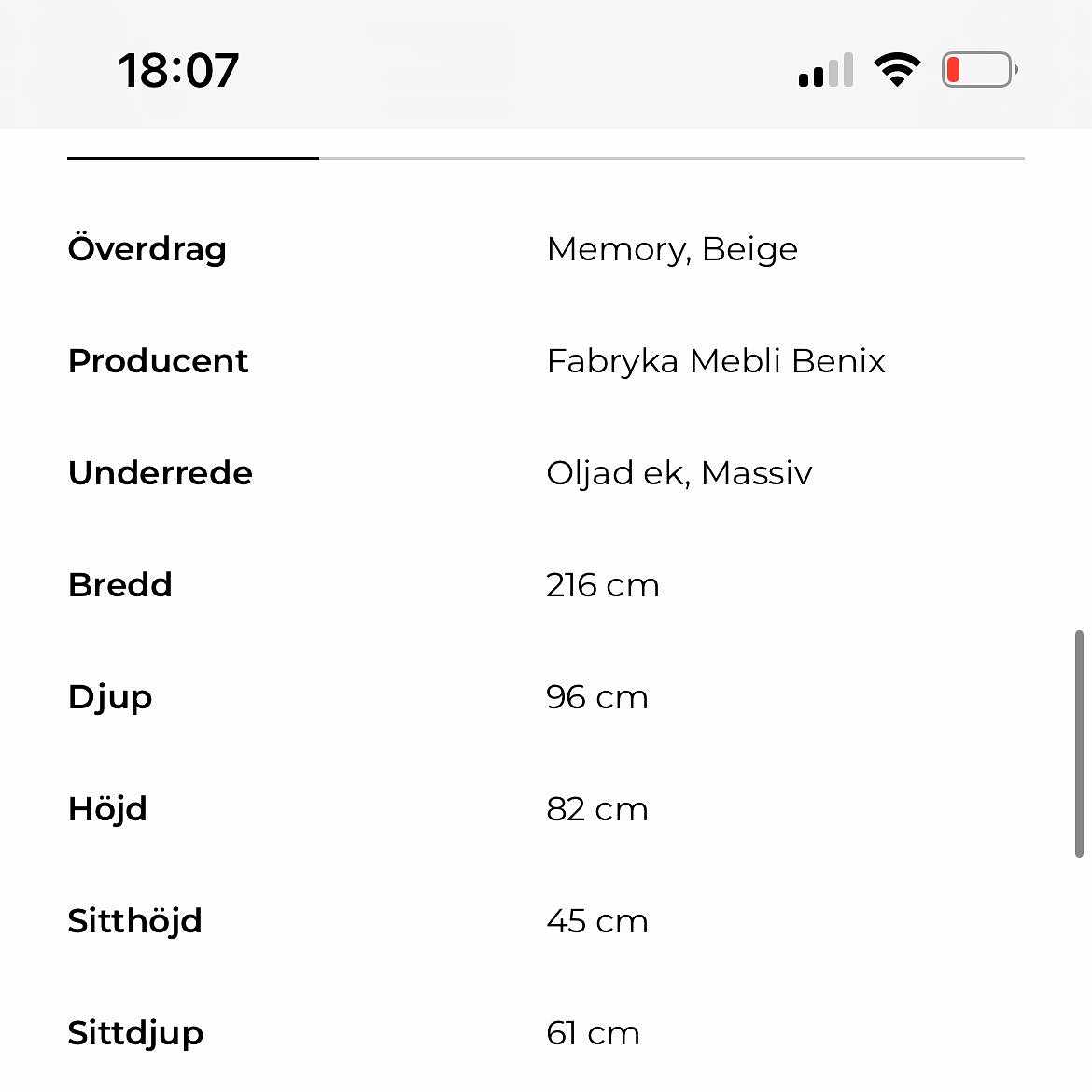 image of Soffa 62,5kg,  216x96x82 - 